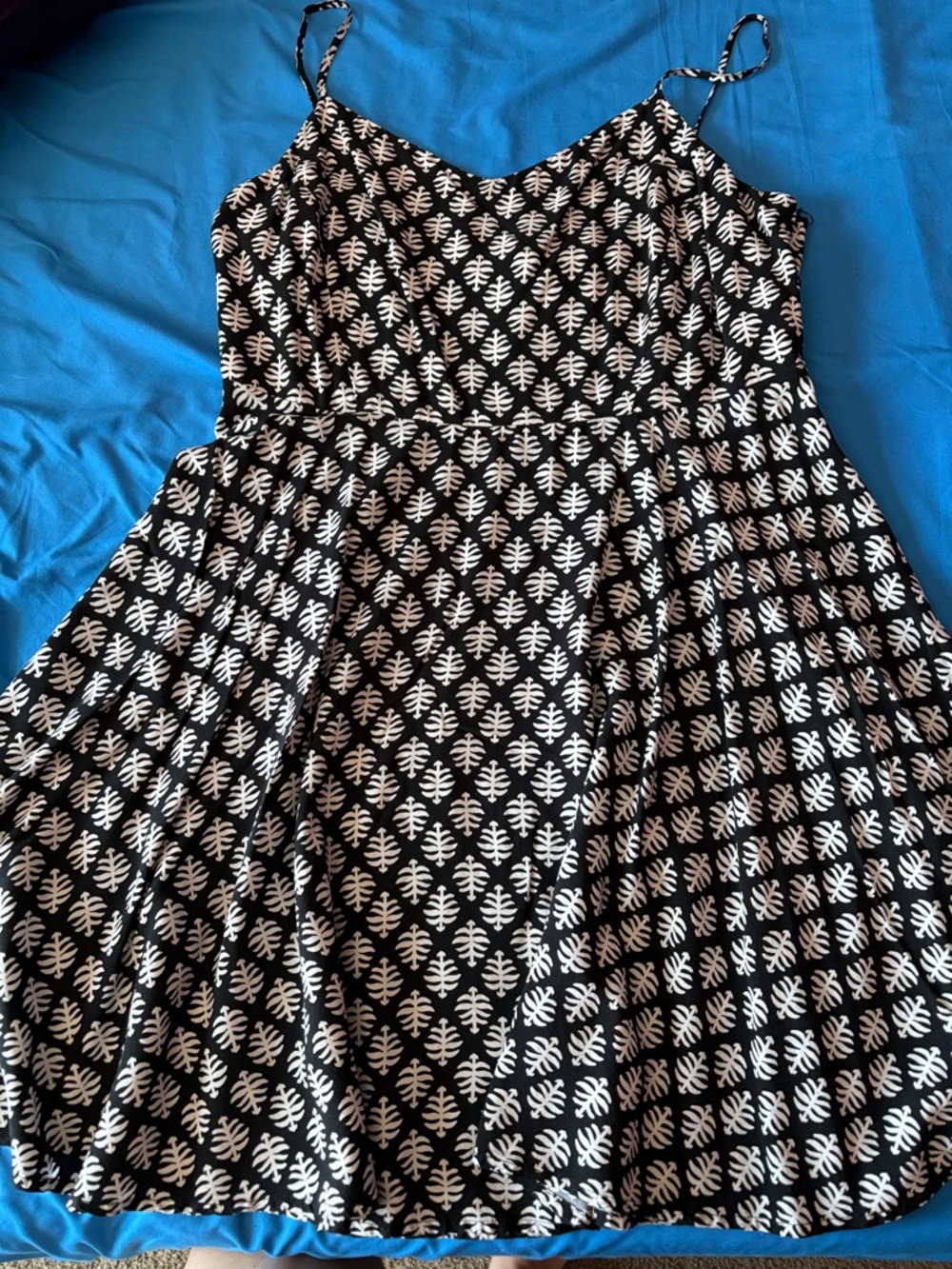Sleeveless Black and White Patterned Fit-and-Flare Dress